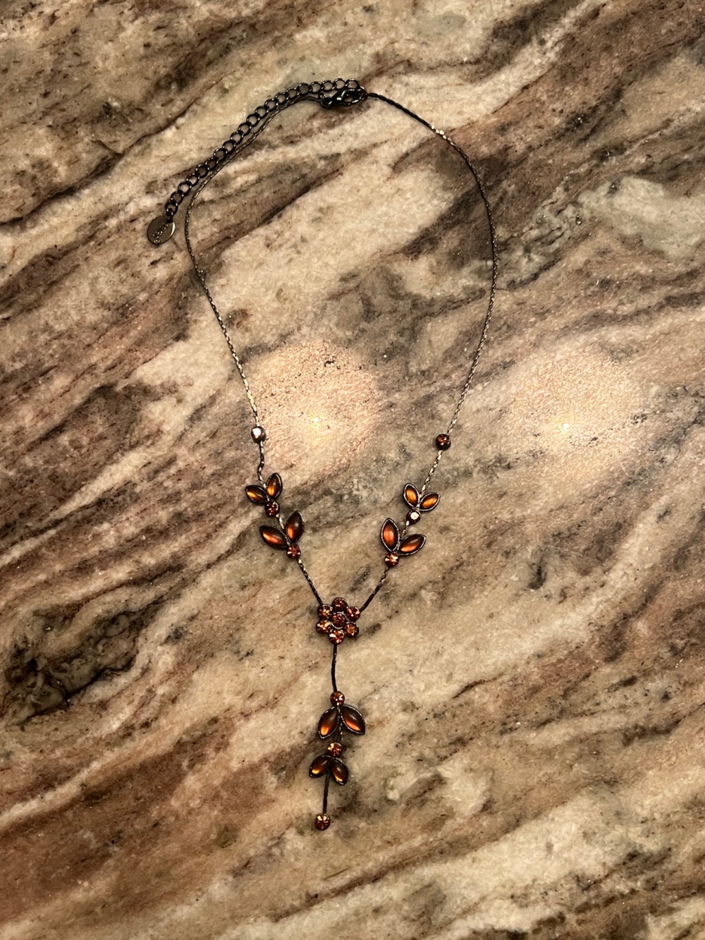 Y2K Whimsigoth Victorian Vamp Elegant Brown gold Floral Drop Necklace